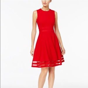 Calvin Klein Illusion-Trim Fit & Flare Dress RED